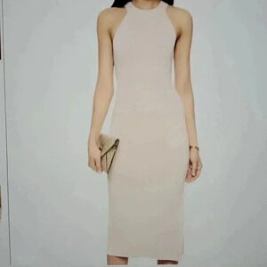 ALICE + OLIVIA LUMI FITTED PALE NUDE DRESS